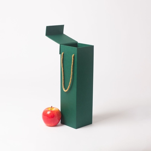 Коробка с откидной крышкой 9х33х9, зеленый, дизайнерская бумага, витой шнур