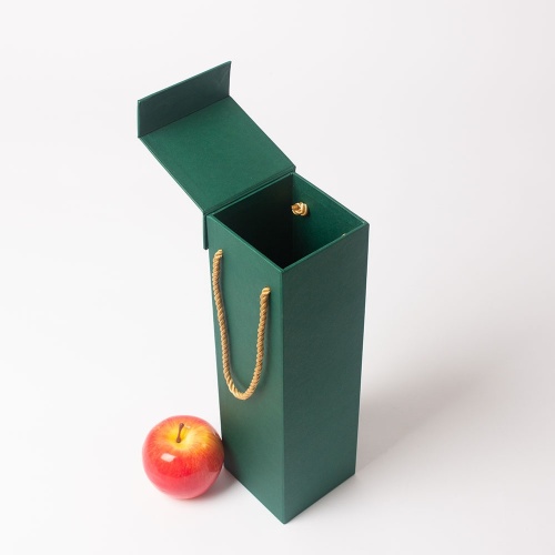 Коробка с откидной крышкой 9х33х9, зеленый, дизайнерская бумага, витой шнур