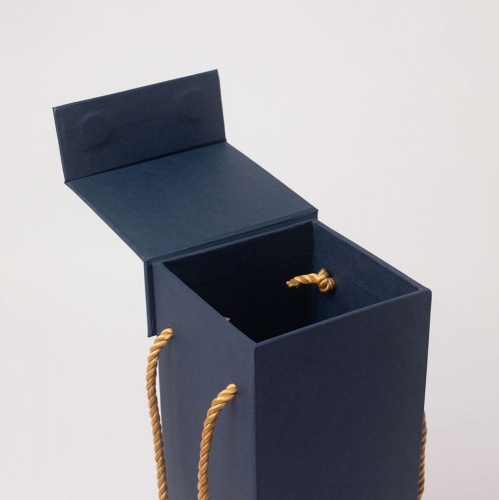Коробка с откидной крышкой 9х33х9, тёмно-синий, дизайнерская бумага, витой шнур