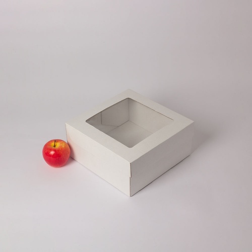 Коробка самосборная с прозрачным окошком для выпечки/тортов 25х12х25, Т23Е бел/бел, без печати