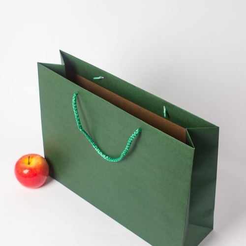 Пакеты бумажные 47х34х16см, цвет - зеленый, материал - плотный крафт, ламинация - без ламинации, ручки - шнур, фото 4 