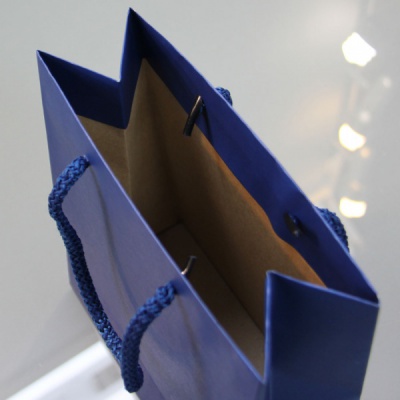 Пакеты бумажные 19х23х9см, цвет - синий, материал - плотный крафт, ламинация - без ламинации, ручки - шнур, фото 4 