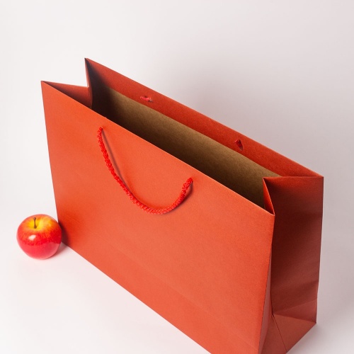 Пакеты бумажные 47х34х16см, цвет - красный, материал - плотный крафт, ламинация - без ламинации, ручки - шнур, фото 4 