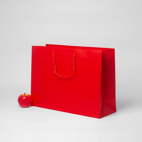 Пакеты бумажные 47х34х16см, цвет - красный, материал - мелованная бумага, ламинация - матовая, ручки - витой шнур, фото 2 