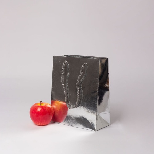 Пакет 19x23x9, зеркальное серебро, глянец, картон