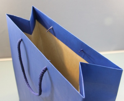 Пакеты бумажные 33х40х16см, цвет - голубой, материал - плотный крафт, ламинация - без ламинации, ручки - шнур, фото 4 