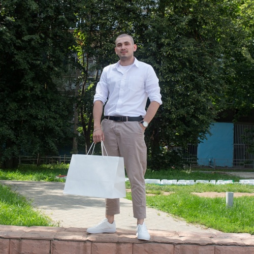 Пакеты бумажные 45х35х28см, цвет - белый, материал - плотный крафт, ламинация - без ламинации, ручки - шнур, фото 5