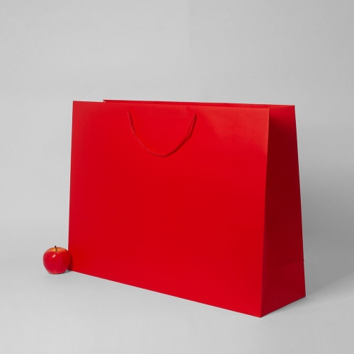 Пакеты бумажные 70х50х20см, цвет - красный, материал - мелованная бумага, ламинация - матовая, ручки - шнур, фото 2 