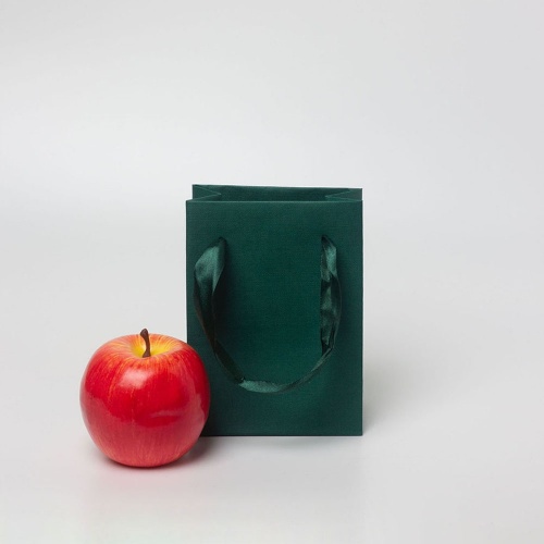 Пакеты бумажные 11х15х6см, цвет - зеленый, материал - дизайнерская бумага, ламинация - без ламинации, ручки - лента атласная, фото 1 (вид спереди)