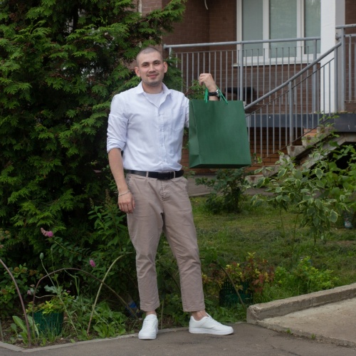 Пакеты бумажные 33х40х16см, цвет - зеленый, материал - плотный крафт, ламинация - без ламинации, ручки - шнур, фото 5