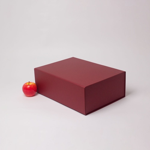 Кашированные коробки 39х13х28см, цвет - бордо, материал - дизайнерская бумага, ламинация - без ламинации, фото 1 (вид спереди)