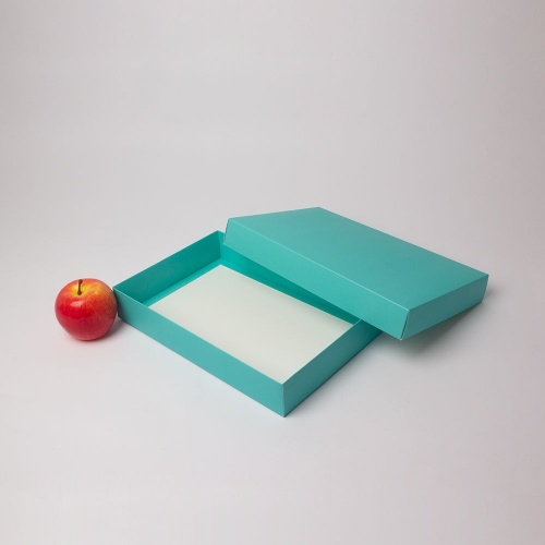Картонные коробки 30х5х20см, цвет - бирюзовый, материал - картон, ламинация - матовая, фото 1 (вид спереди)