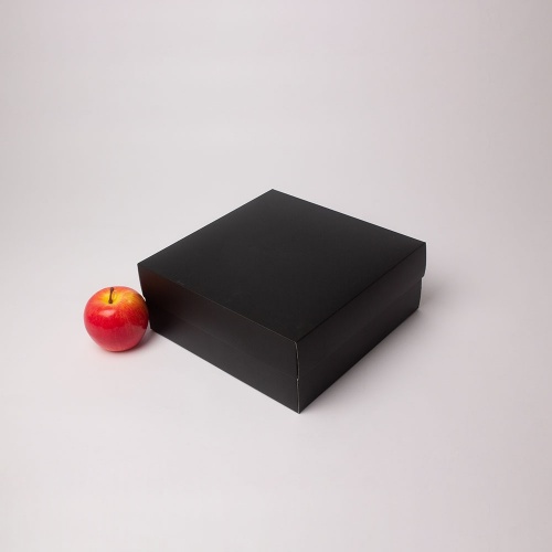 Картонные коробки 25х10х25см, цвет - черный, материал - картон, ламинация - матовая, фото 1 (вид спереди)