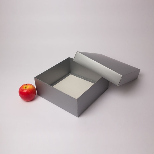 Картонные коробки 25х10х25см, цвет - серебро, материал - картон, ламинация - матовая, фото 2 