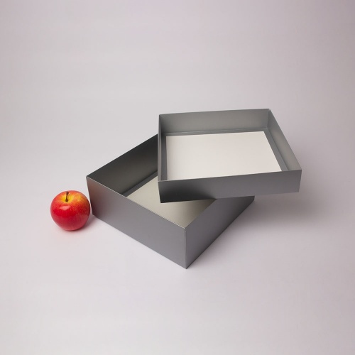 Картонные коробки 25х10х25см, цвет - серебро, материал - картон, ламинация - матовая, фото 3 