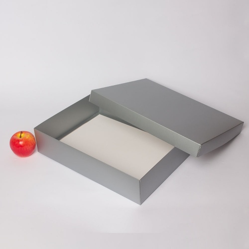 Коробка 40x9x30, серебро, картон (крышка-дно)