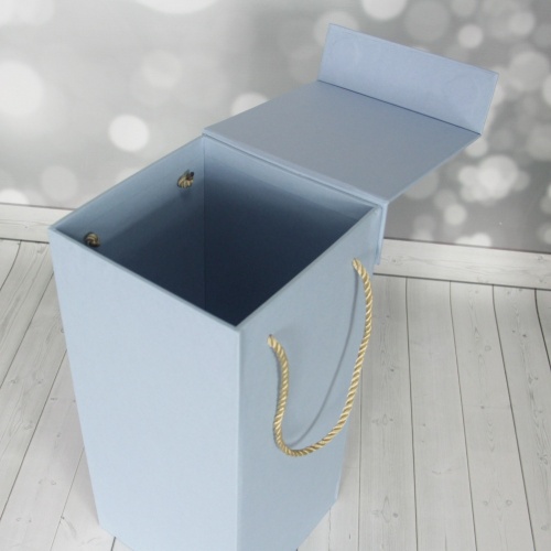 Кашированные коробки 15х33х15см, цвет - голубой, материал - дизайнерская бумага, ламинация - без ламинации, ручки - витой шнур, фото 5 