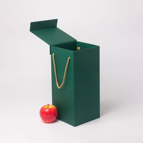 Кашированные коробки 15х33х15см, цвет - зеленый, материал - дизайнерская бумага, ламинация - без ламинации, ручки - витой шнур, фото 3 