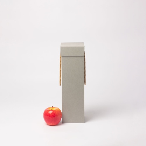 Кашированные коробки 9х33х9см, цвет - серый, материал - дизайнерская бумага, ламинация - без ламинации, ручки - лента атласная, фото 1 (вид спереди)