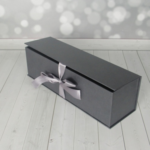 Коробка с откидной крышкой 9х33х9, мокрый асфальт, дизайнерская бумага, лента атласная