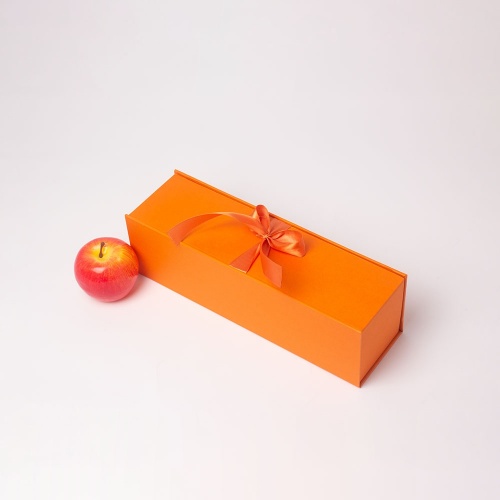 Кашированные коробки 9х33х9см, цвет - оранжевый, материал - дизайнерская бумага, ламинация - без ламинации, ручки - лента атласная, фото 2 