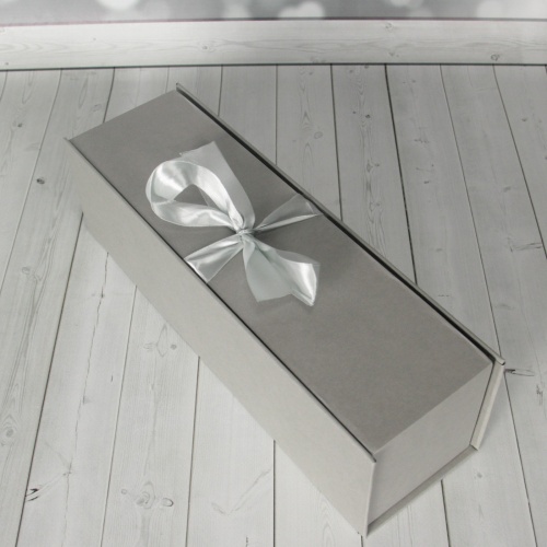 Коробка с откидной крышкой 9х33х9, серый, дизайнерская бумага, лента атласная