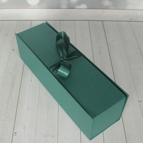 Коробка с откидной крышкой 9х33х9, зелёный, дизайнерская бумага, лента атласная