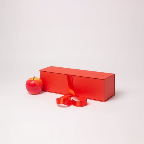 Коробка с откидной крышкой 9х33х9, красный, дизайнерская бумага, лента атласная