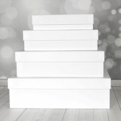 Кашированные коробки 40х12х30см, цвет - белый, материал - мелованная бумага, ламинация - без ламинации, фото 1 (вид спереди)