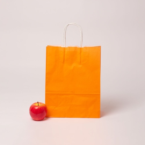 Пакет 25x32x11, оранжевый, крафт, белые крученые ручки,