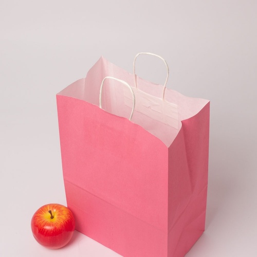 Пакеты бумажные 25х32х11см, цвет - розовый, материал - тонкий крафт, ламинация - без ламинации, ручки - крученые (шпагат), фото 4 