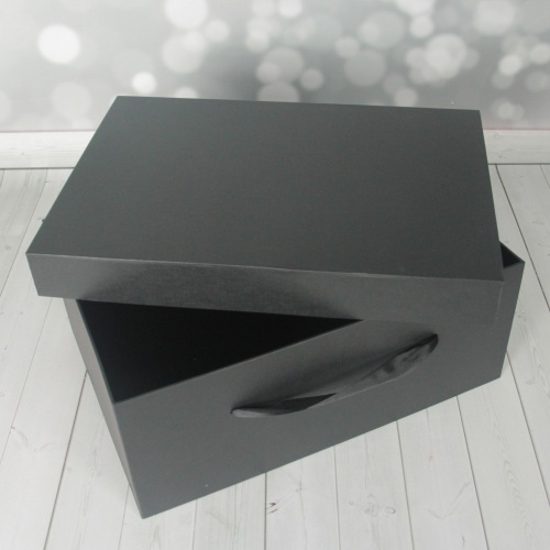 Коробка крышка-дно 32х13х22, чёрный, дизайнерская бумага, лента репсовая