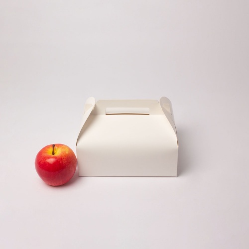Картонные коробки 19х7х16см, цвет - белый, материал - картон, ламинация - без ламинации, ручки - прорубные, фото 1 (вид спереди)