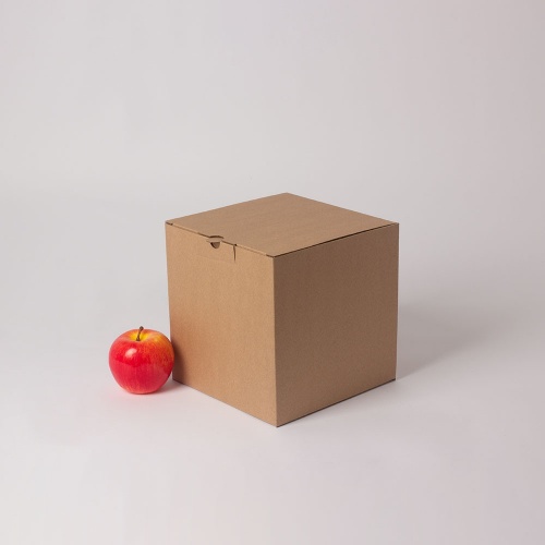 Коробка самосборная с откидной крышкой и замочком 20х20х20, Т23Е бур/бур, без печати, бурый