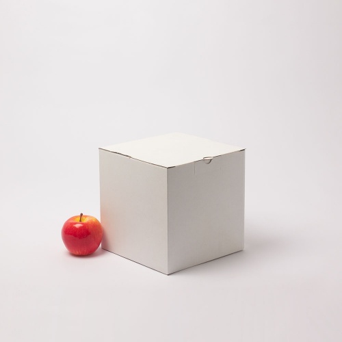 Коробка самосборная с откидной крышкой и замочком 20х20х20, Т23Е бел/бел, без печати, белый