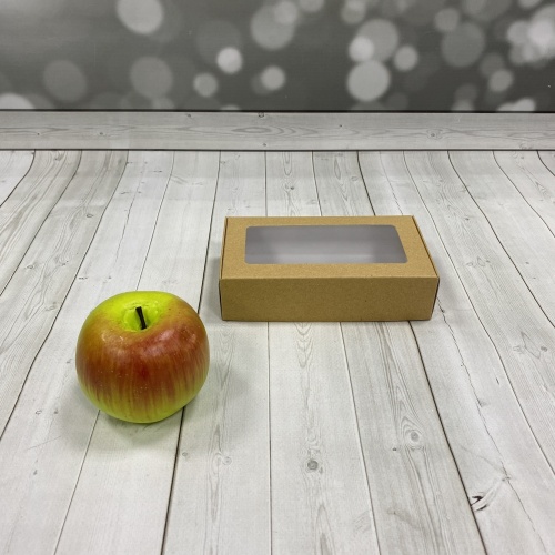 Коробочка  самосборная с прозрачным окошком для выпечки / сладостей / суши 16x4x9, крафт.