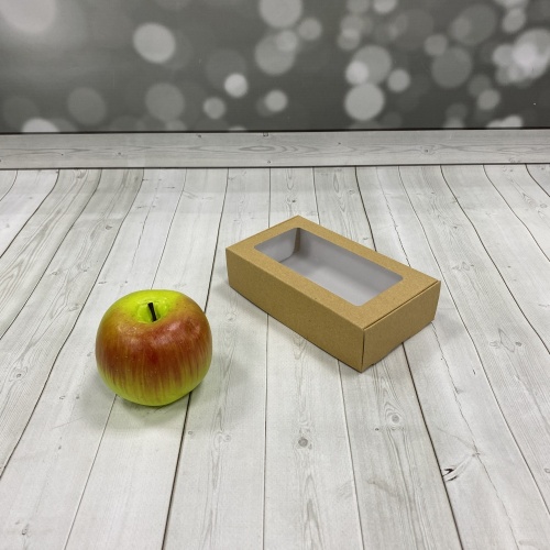 Коробочка 16x4x9 самосборная с прозрачным окошком для выпечки / сладостей / суши, крафт.