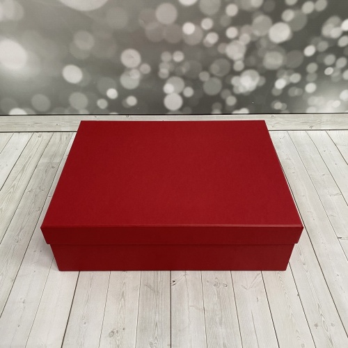 Кашированные коробки 40х12х30см, цвет - красный, материал - дизайнерская бумага, ламинация - без ламинации, фото 1 (вид спереди)