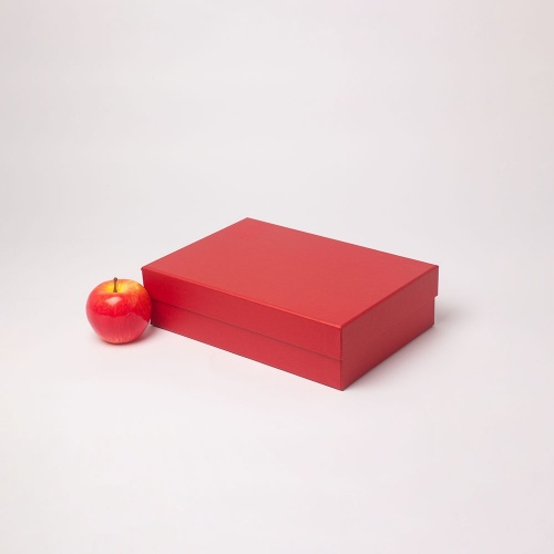 Кашированные коробки 30х8х20см, цвет - красный, материал - дизайнерская бумага, ламинация - без ламинации, фото 1 (вид спереди)