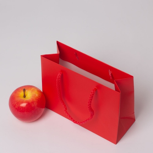 Пакеты бумажные 20х15х8см, цвет - красный, материал - мелованная бумага, ламинация - матовая, ручки - шнур, фото 4 