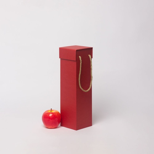Коробка с откидной крышкой 9х33х9, красный, дизайнерская бумага, витой шнур