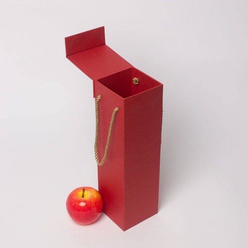 Коробка с откидной крышкой 9х33х9, красный, дизайнерская бумага, витой шнур