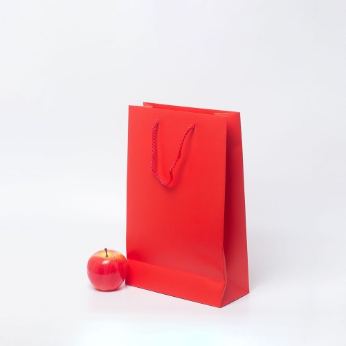 Пакеты бумажные 23х36х10см, цвет - красный, материал - мелованная бумага, ламинация - матовая, ручки - шнур, фото 3 