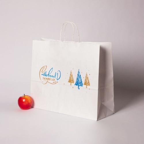 Пакеты бумажные 45х35х15см, цвет - белый, материал - тонкий крафт, ламинация - без ламинации, ручки - плоские бумажные, фото 2