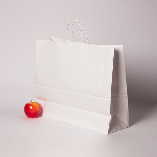 Пакеты бумажные 45х35х15см, цвет - белый, материал - тонкий крафт, ламинация - без ламинации, ручки - плоские бумажные, фото 3