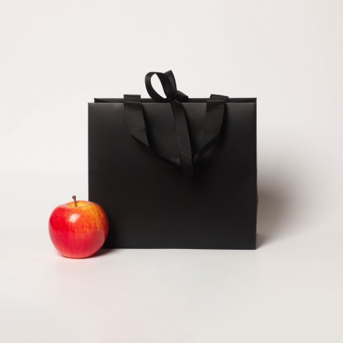 Пакет бумажный 23x20x10, черный матовый, с вклееной ручкой