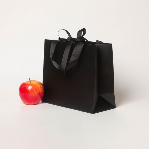 Пакет бумажный 23x20x10, черный матовый, с вклееной ручкой