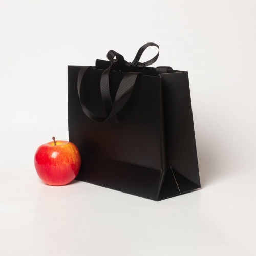 Пакет бумажный 23x20x10, черный матовый, с вклееной ручкой