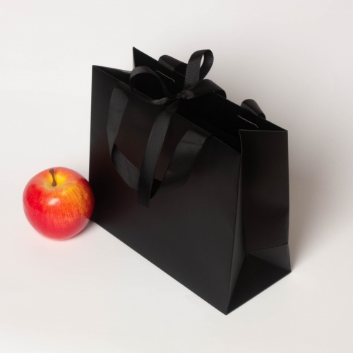 Пакет бумажный 23x20x10, черный матовый, с вклееной ручкой