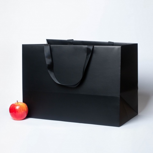 Пакет бумажный, 45x32x24, черный матовый, с вклееной ручкой